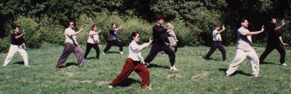 Caiping Lin leads a groups of Tai Chi students